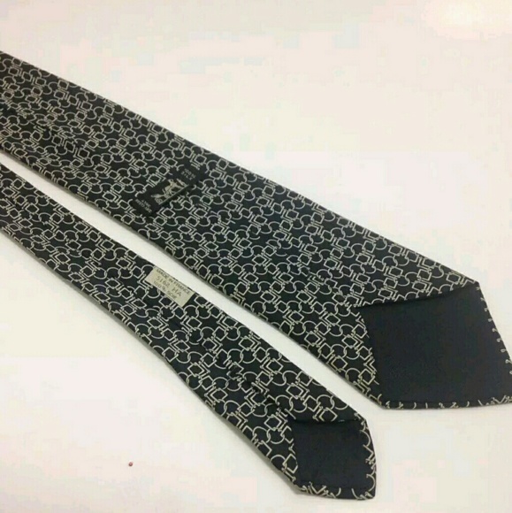 Authentic Hermes black white abstract silk tie signature monogram design